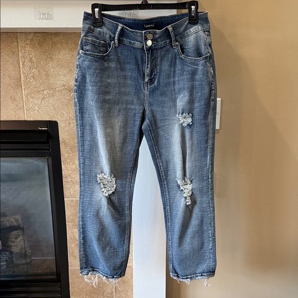 Women's Distressed Blue Jeans Capris - Picture 1 of 3